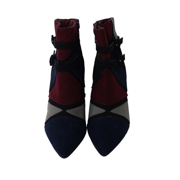 JustFab Adler Ankle Boots Bootie Block Heels Women Size 8.5 Blue Red Colorblock - Picture 3 of 9